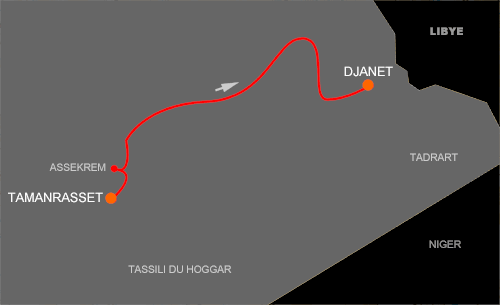 Carte Hoggar Tamanrasset à Djanet